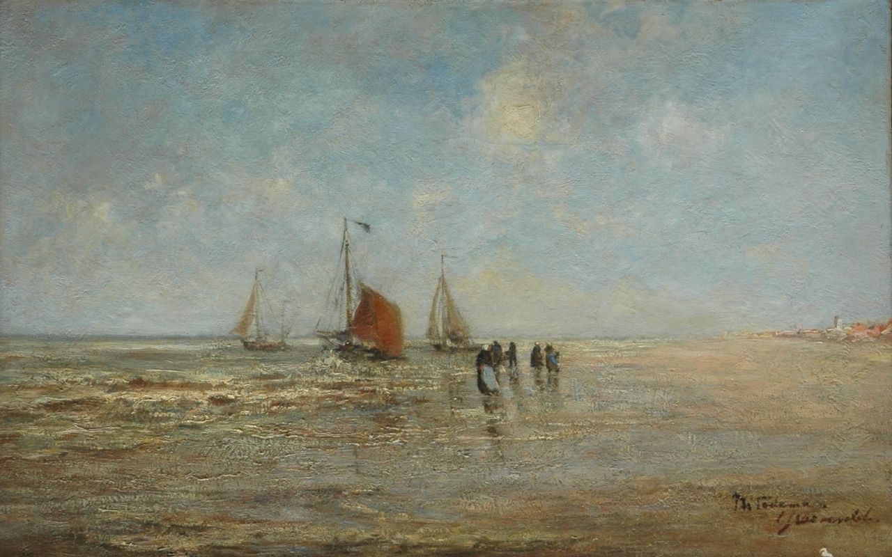 Tadama-Groeneveld T.H.B.J.  | Thamine Henriette Bartholda Jacoba 'Tamine' Tadama-Groeneveld, The beach near Katwijk, oil on canvas 64.3 x 100.7 cm, signed l.r.