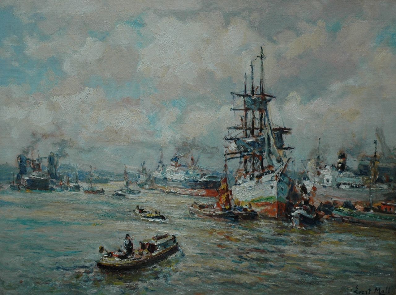 Moll E.  | Evert Moll, The harbour of Rotterdam, oil on canvas 60.0 x 80.3 cm, signed l.r.