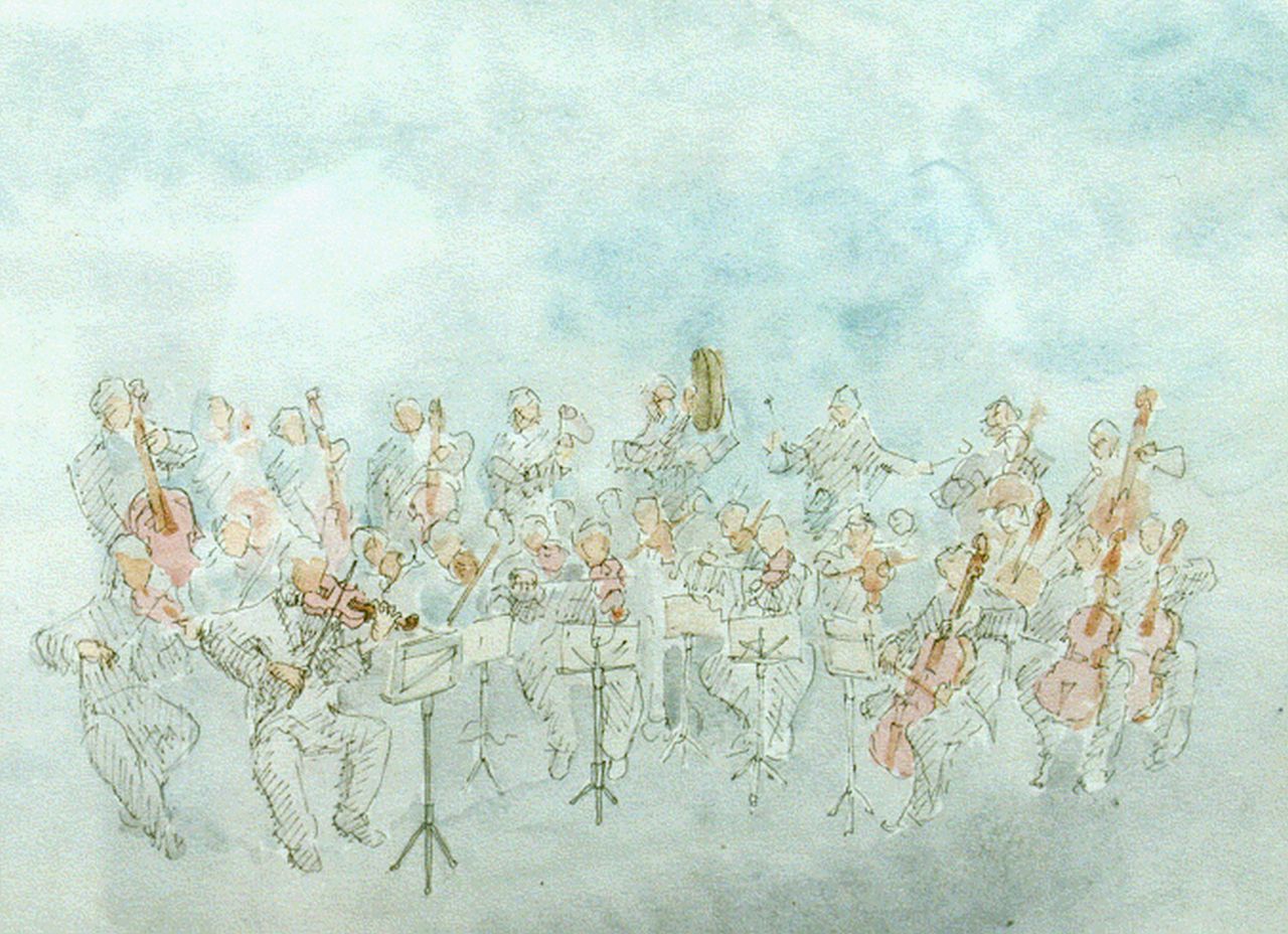 M. del Cheto | The orchestra, watercolour on paper, 24.0 x 30.5 cm, signed l.r. with monogram and dated '84
