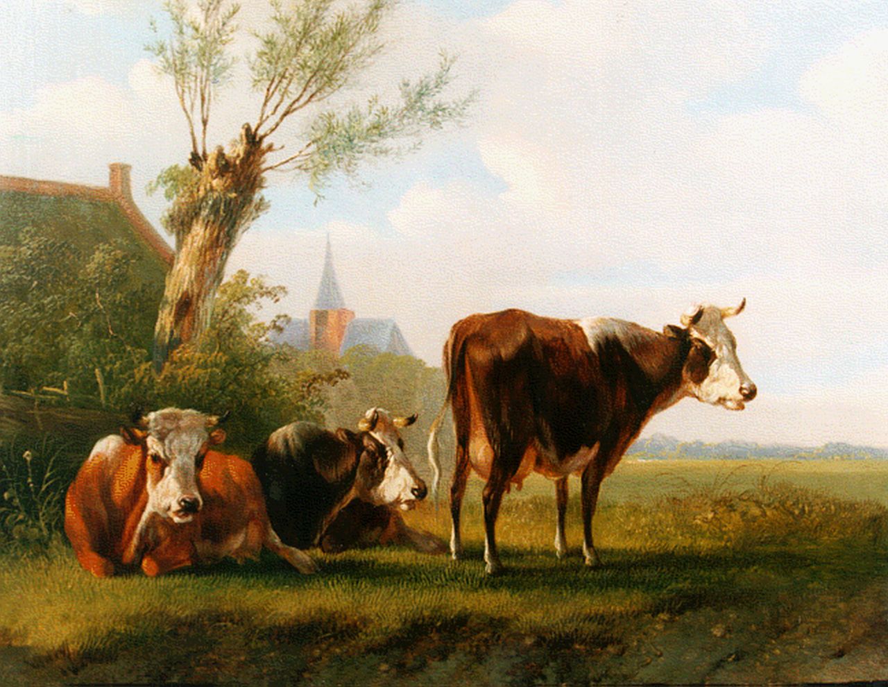 Verhoesen A.  | Albertus Verhoesen, Cows in a summer landscape, oil on panel 18.7 x 23.0 cm, signed l.r.