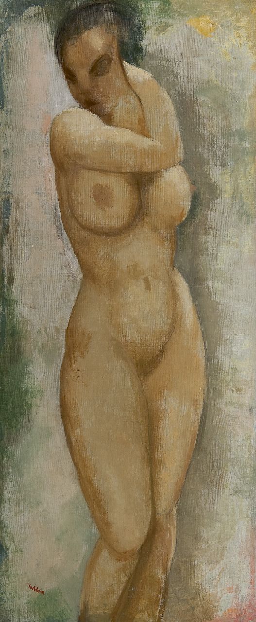 Kelder A.B.  | Antonius Bernardus 'Toon' Kelder | Paintings offered for sale | Standing female nude, oil on canvas 70.3 x 30.5 cm, signed l.l.