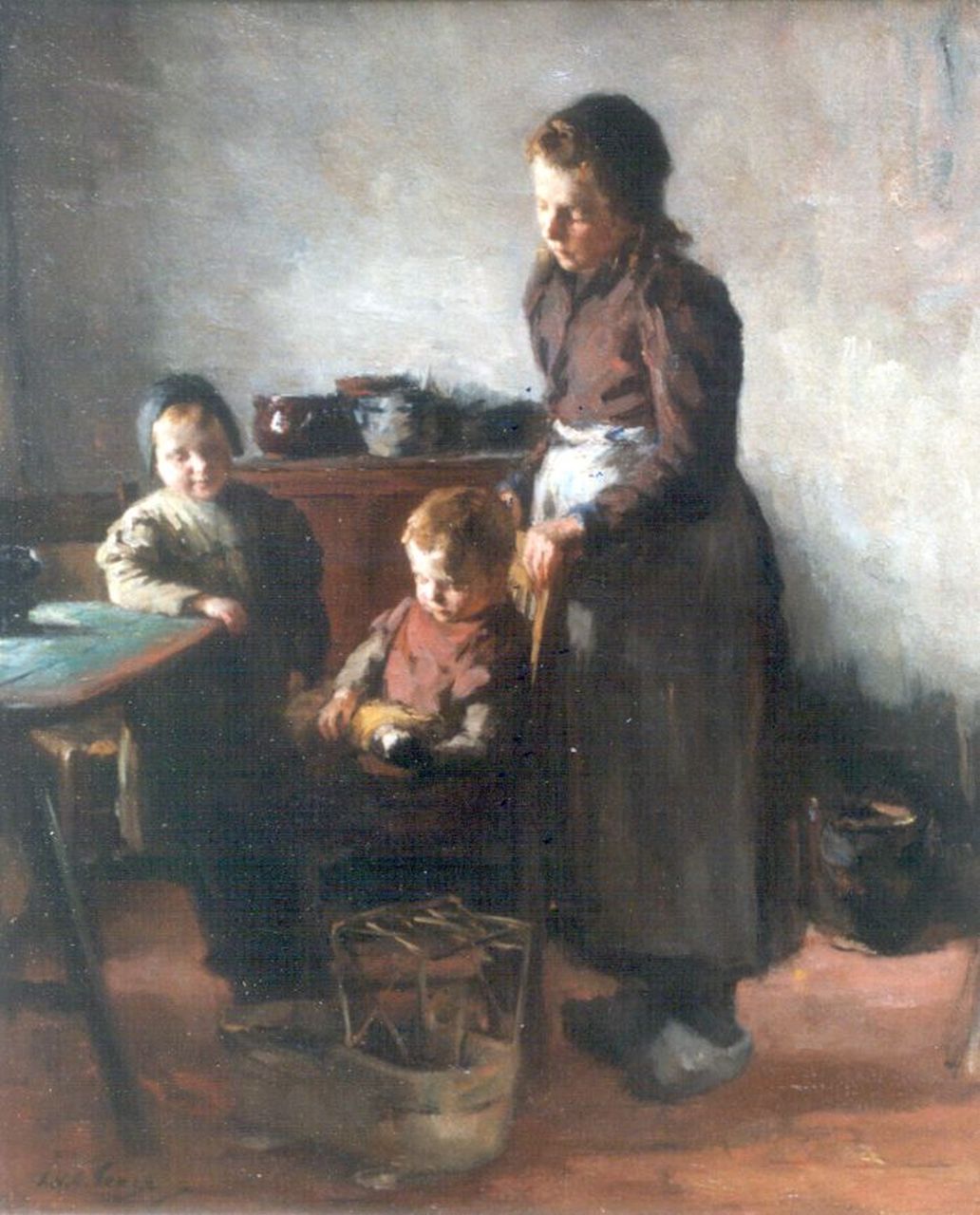 Tonge L.L. van der | 'Lammert' Leire van der Tonge, Mother and children, oil on canvas 54.0 x 45.5 cm, signed l.l. and on the reverse