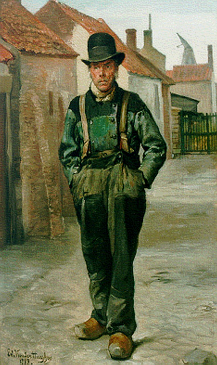 Hueghen E. van der | van der Hueghen, A fisherman, oil on canvas 50.0 x 30.0 cm, signed l.l. and dated 1889