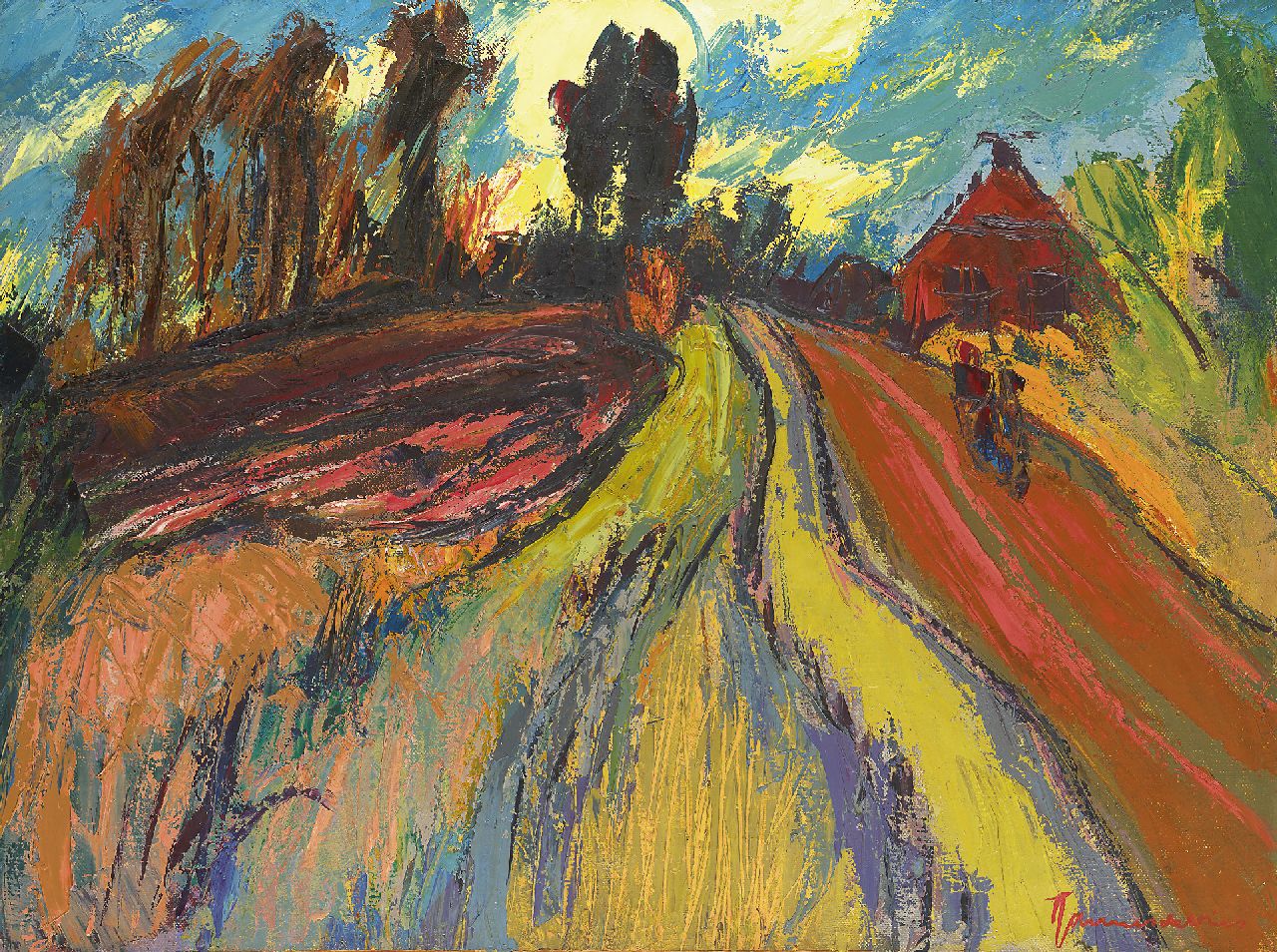 Vries J. de | Jannes de Vries, A sandy road near Wetsinge-Sauwerd, oil on canvas 60.4 x 80.4 cm, signed l.r.