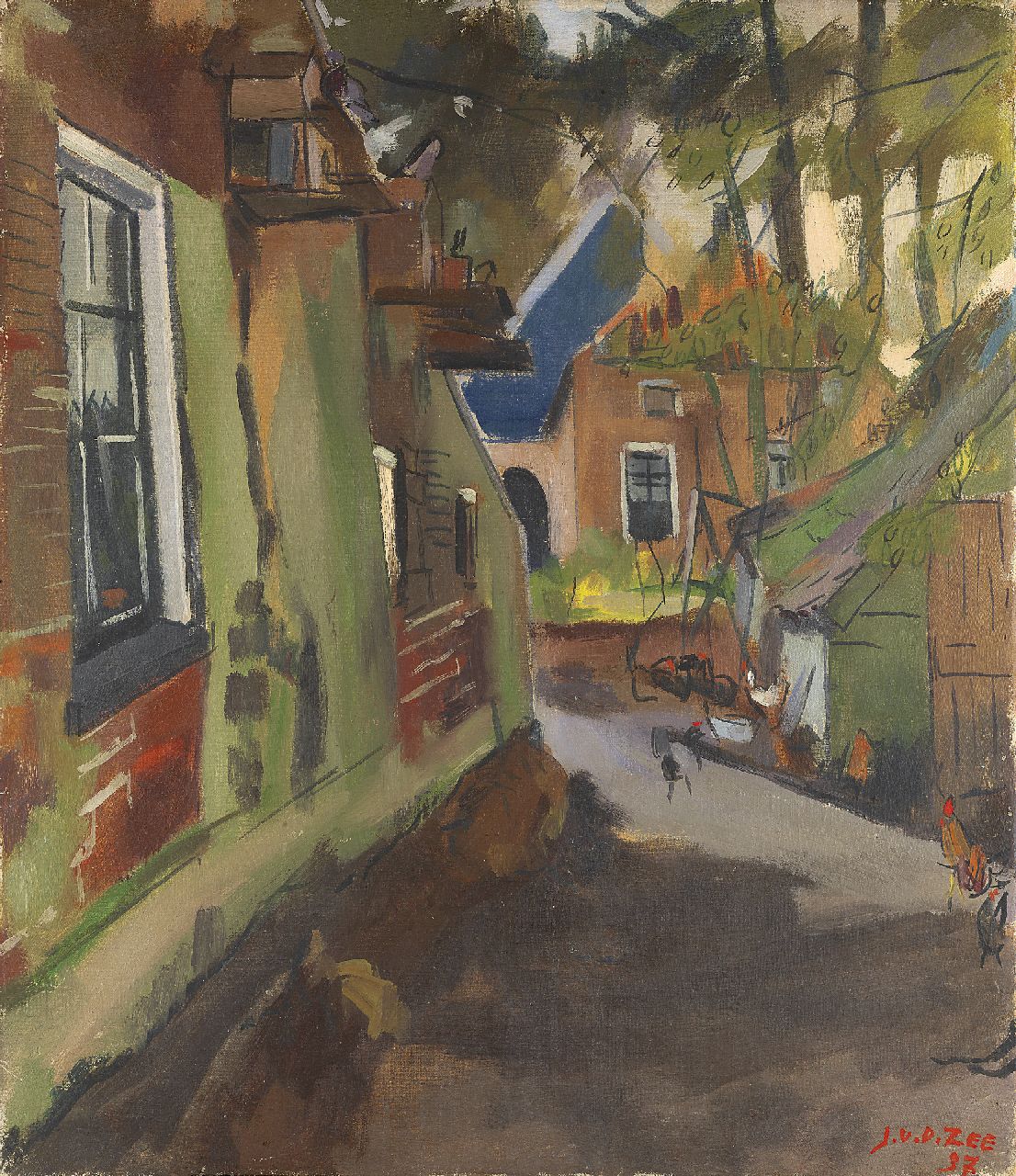 Zee J. van der | Jan van der Zee, A village street; on the reverse: Landscape with Zuidwolde in the distance, oil on canvas 69.8 x 60.3 cm, signed l.r. and painted '37 Zee J. van der | Jan van der Zee, A village street; on the reverse: Landscape with Zuidwolde in the distance, oil on canvas 69.8 x 60.3 cm, signed l.r. and painted '37