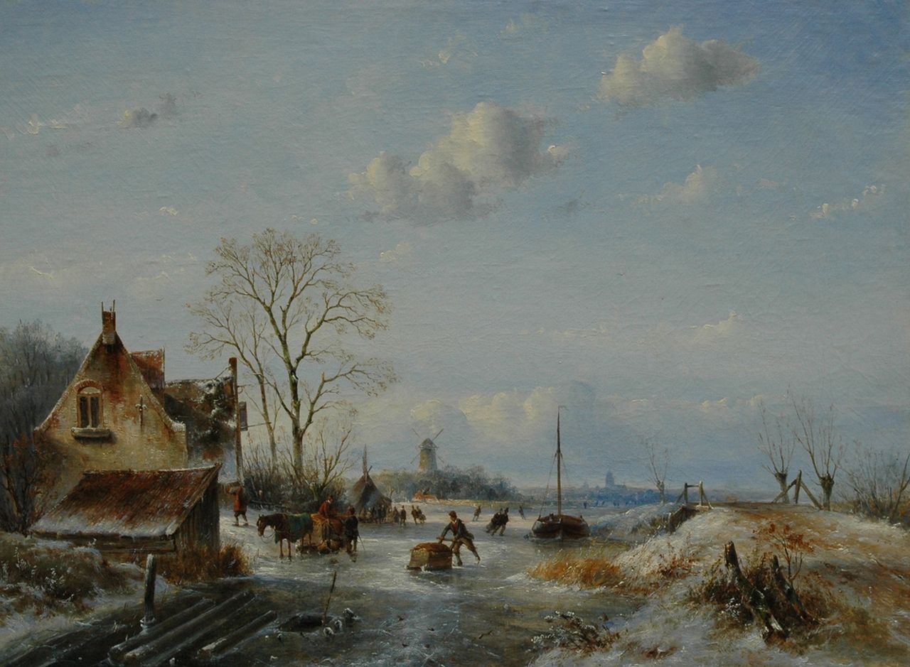 Hans J.G.  | Josephus Gerardus Hans, Winter landscape with skaters, oil on canvas 53.3 x 71.0 cm, signed l.r.