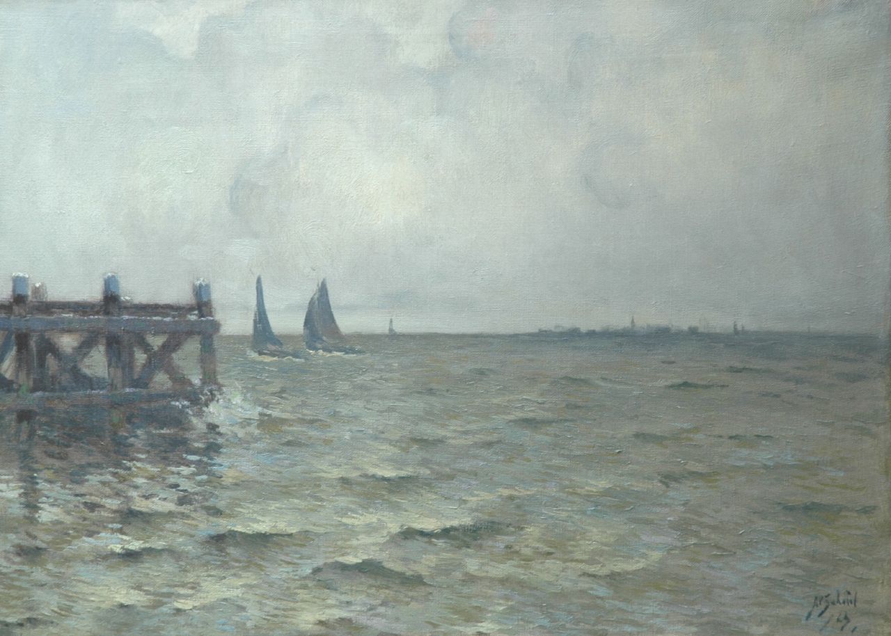 Schotel A.P.  | Anthonie Pieter Schotel, Sailing vessels near Marken, oil on canvas 47.0 x 64.5 cm, signed l.r. and painted '23