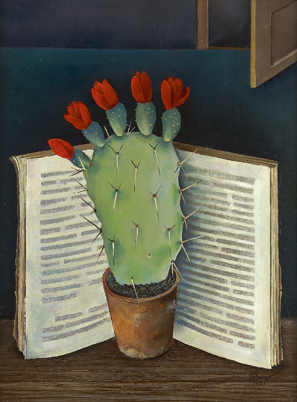 Boers W.H.F.  | 'Willy' Herman Friederich Boers, Blossoming cactus, oil on panel 40.0 x 30.0 cm, signed l.r. and on the reverse and painted in 1933