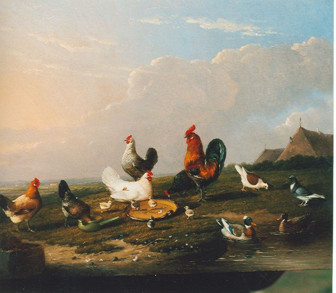 Severdonck F. van | Frans van Severdonck, Poultry in a landscape, oil on panel 17.7 x 24.1 cm, signed l.l. and dated 1869