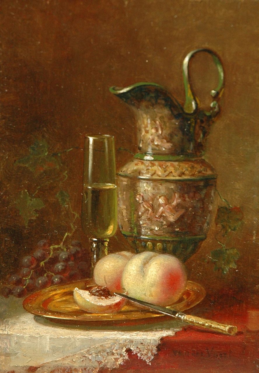 Voort in de Betouw-Nourney M. van der | Maria van der Voort in de Betouw-Nourney, Stillife, oil on panel 21.1 x 13.8 cm, signed l.r.