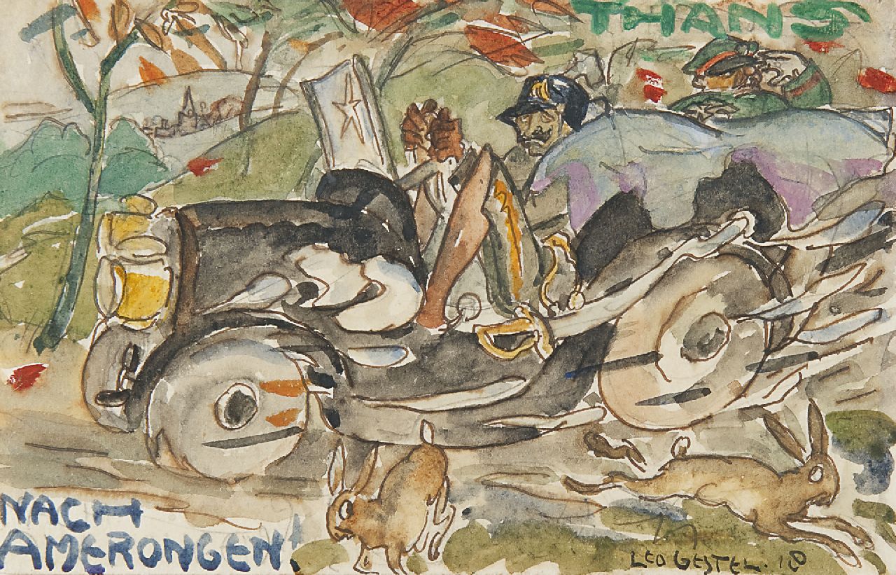 Gestel L.  | Leendert 'Leo' Gestel, Nach Amerongen: Emperor Wilhelm II on his return, watercolour on paper 9.0 x 14.0 cm, signed l.r. and painted '18