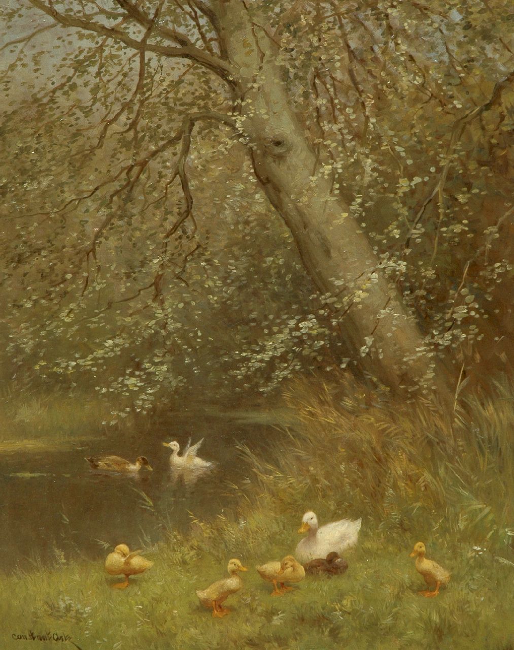 Artz C.D.L.  | 'Constant' David Ludovic Artz | Paintings offered for sale | A family of ducks near a pond, oil on panel 50.1 x 40.2 cm, signed l.l.