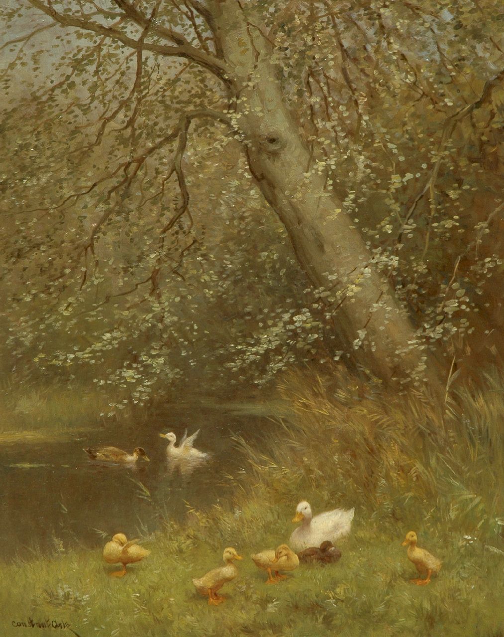 Artz C.D.L.  | 'Constant' David Ludovic Artz | Paintings offered for sale | A family of ducks near a pond, oil on panel 50.1 x 40.2 cm, signed l.l. and without frame