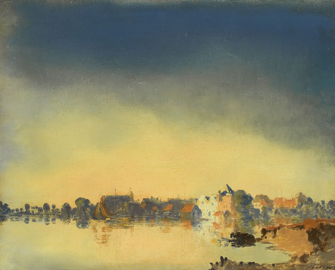 Voerman sr. J.  | Jan Voerman sr., Hattem on the river IJssel, oil on panel 41.4 x 51.6 cm, signed l.r.