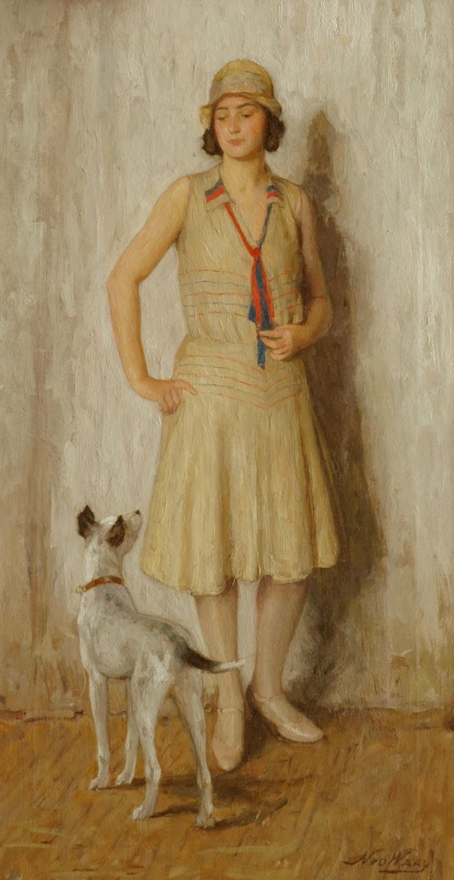 Waay N. van der | Nicolaas van der Waay, Ready for the walk, oil on canvas 70.0 x 36.8 cm, signed l.r.