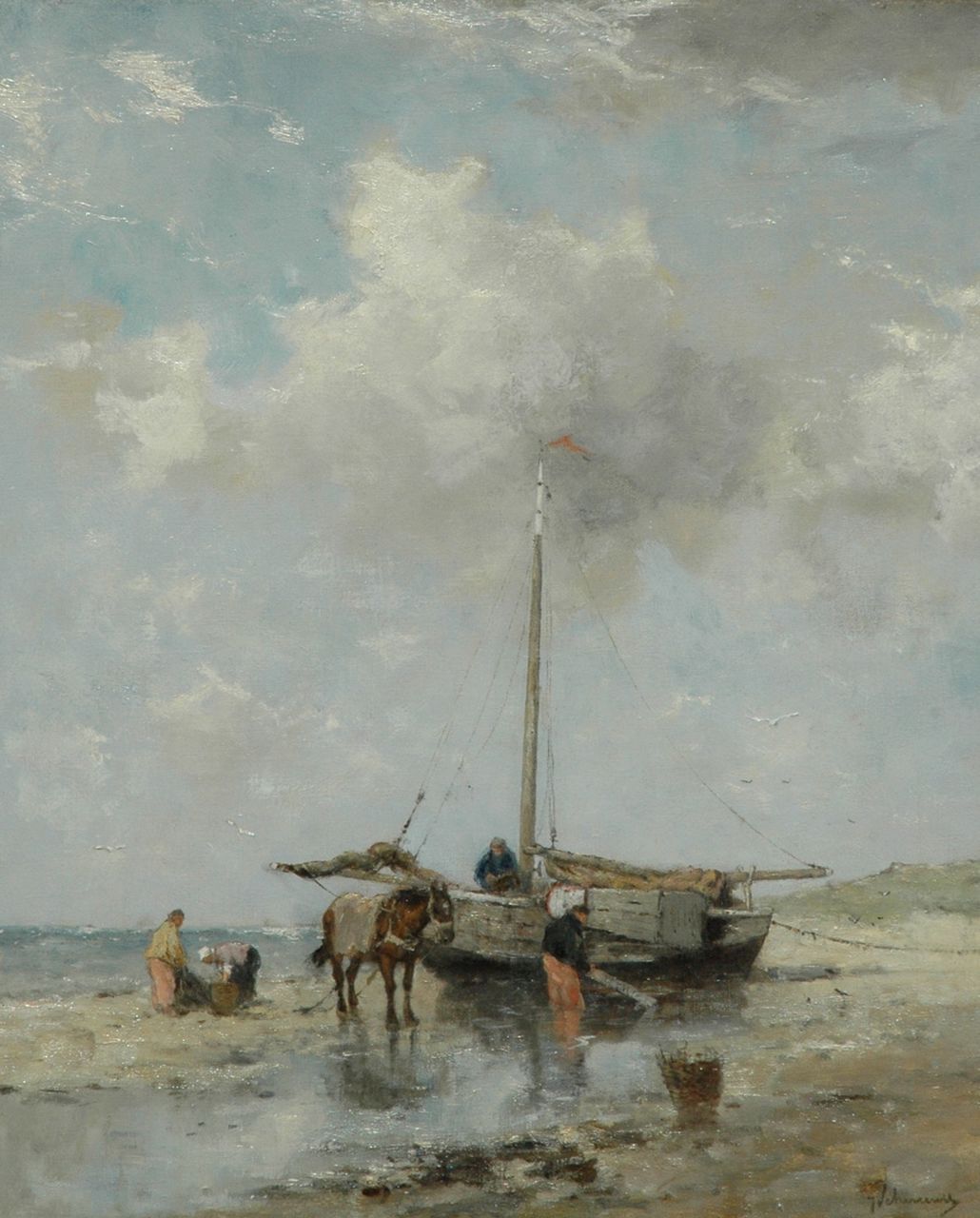 Scherrewitz J.F.C.  | Johan Frederik Cornelis Scherrewitz, Shellfishers at low tide, oil on canvas 56.5 x 46.2 cm, signed l.r.