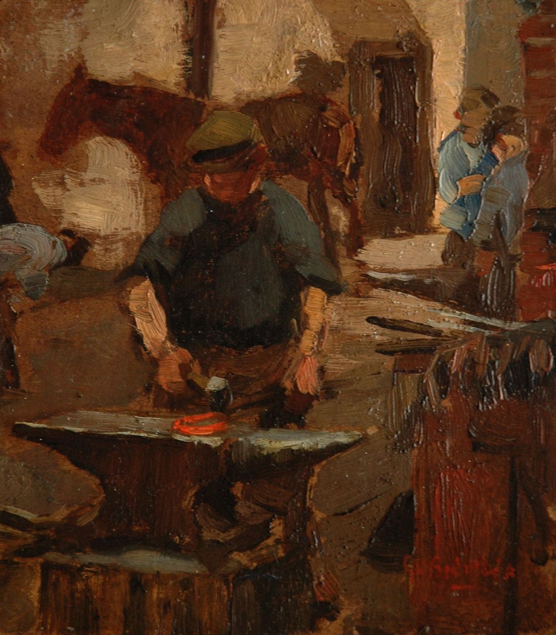 Breitner G.H.  | George Hendrik Breitner, The blacksmith, oil on board 17.0 x 15.1 cm, signed l.r.