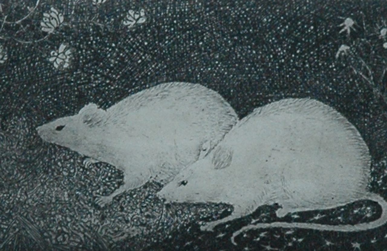 Mankes J.  | Jan Mankes, Two white mice, copper engraving on paper 6.9 x 10.0 cm, signed l.r. (in pencil) and dated 1916