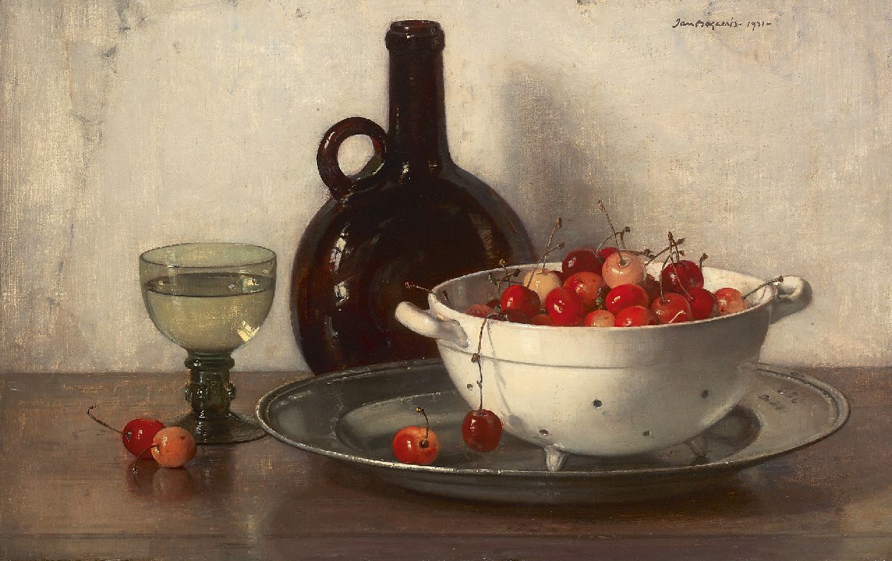 Bogaerts J.J.M.  | Johannes Jacobus Maria 'Jan' Bogaerts, A still life with cherries, oil on canvas 32.0 x 50.0 cm, signed u.r. and dated 1931