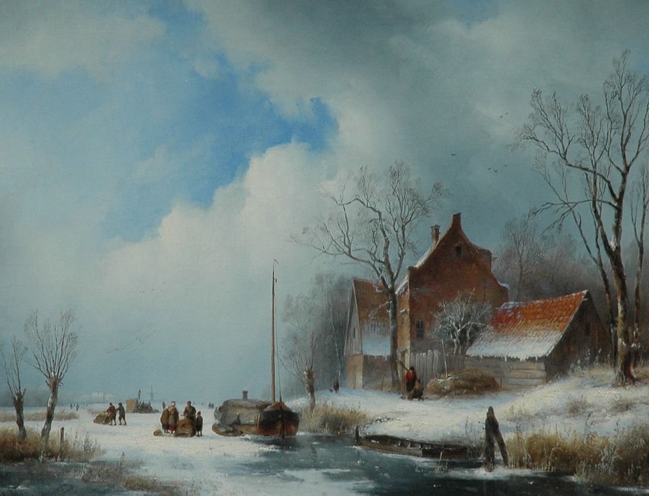 Spohler J.J.  | Jan Jacob Spohler, A farm on a frozen river, oil on canvas 53.8 x 68.8 cm, signed l.l. and dated A: 1839