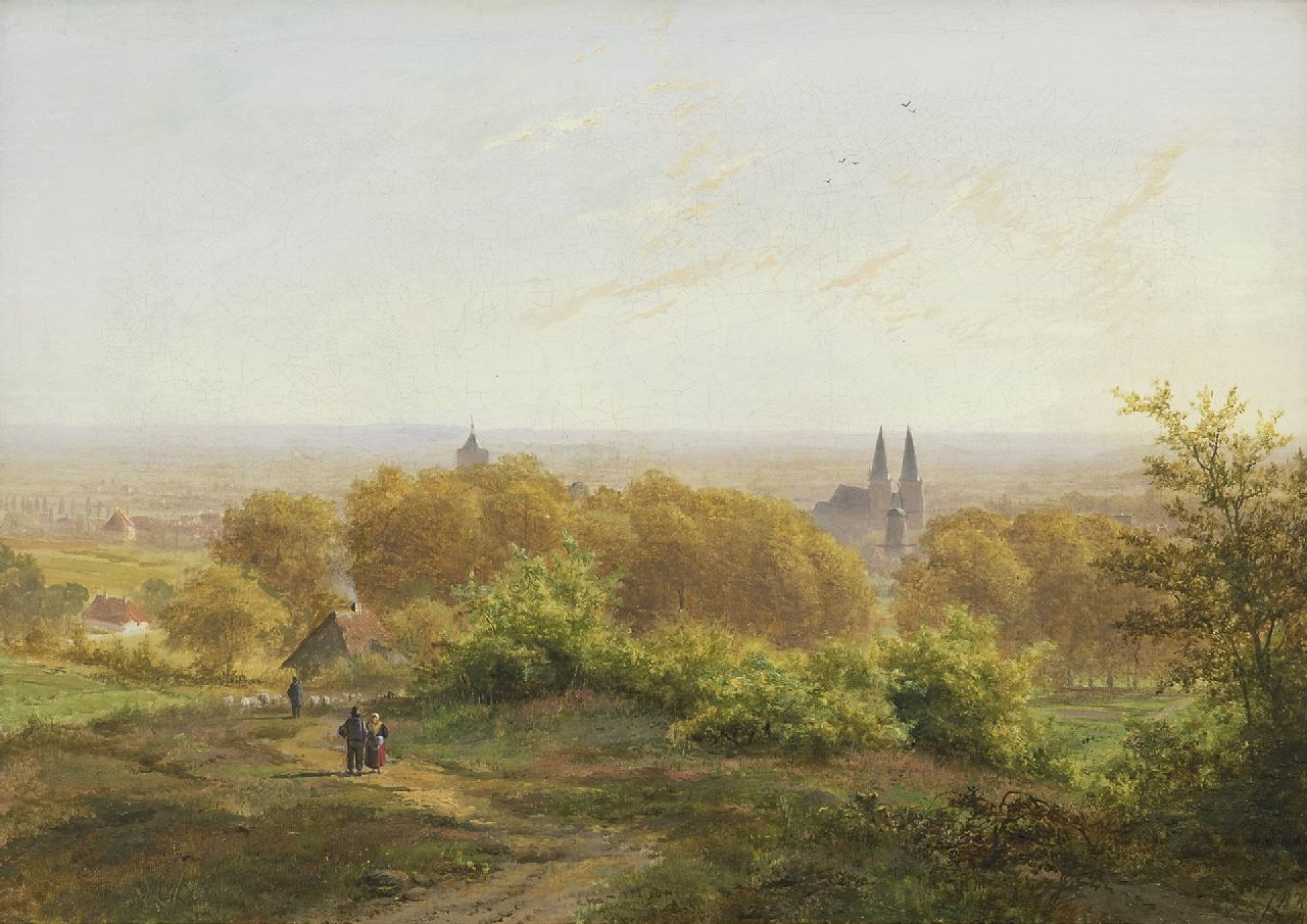 Klombeck J.B.  | Johann Bernard Klombeck | Paintings offered for sale | A panoramic view on Cleve, Germany, oil on canvas laid down on panel 32.2 x 44.7 cm, signed l.r. with initials and dated 1844