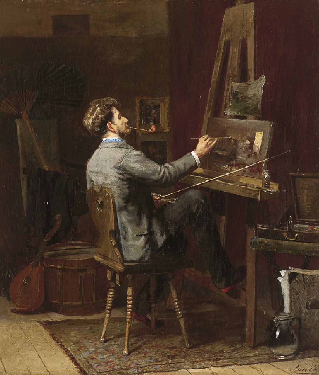 Kever J.S.H.  | Jacob Simon Hendrik 'Hein' Kever, Artist in his studio, oil on canvas 42.7 x 37.0 cm, signed l.r. and dated '74