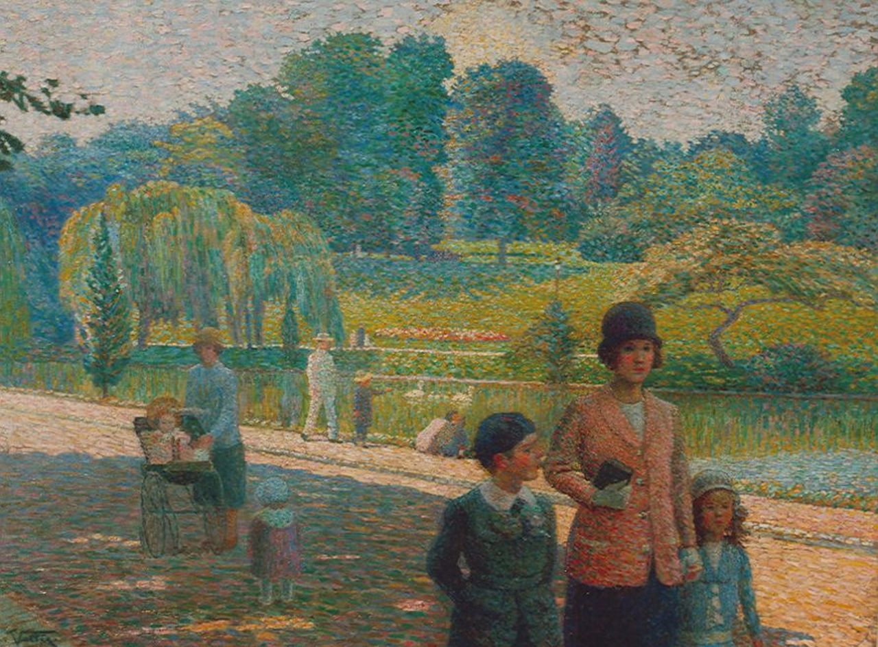 Vallée L.  | Ludovic Vallée, Figures in a park, oil on canvas 89.8 x 117.0 cm, signed l.l.