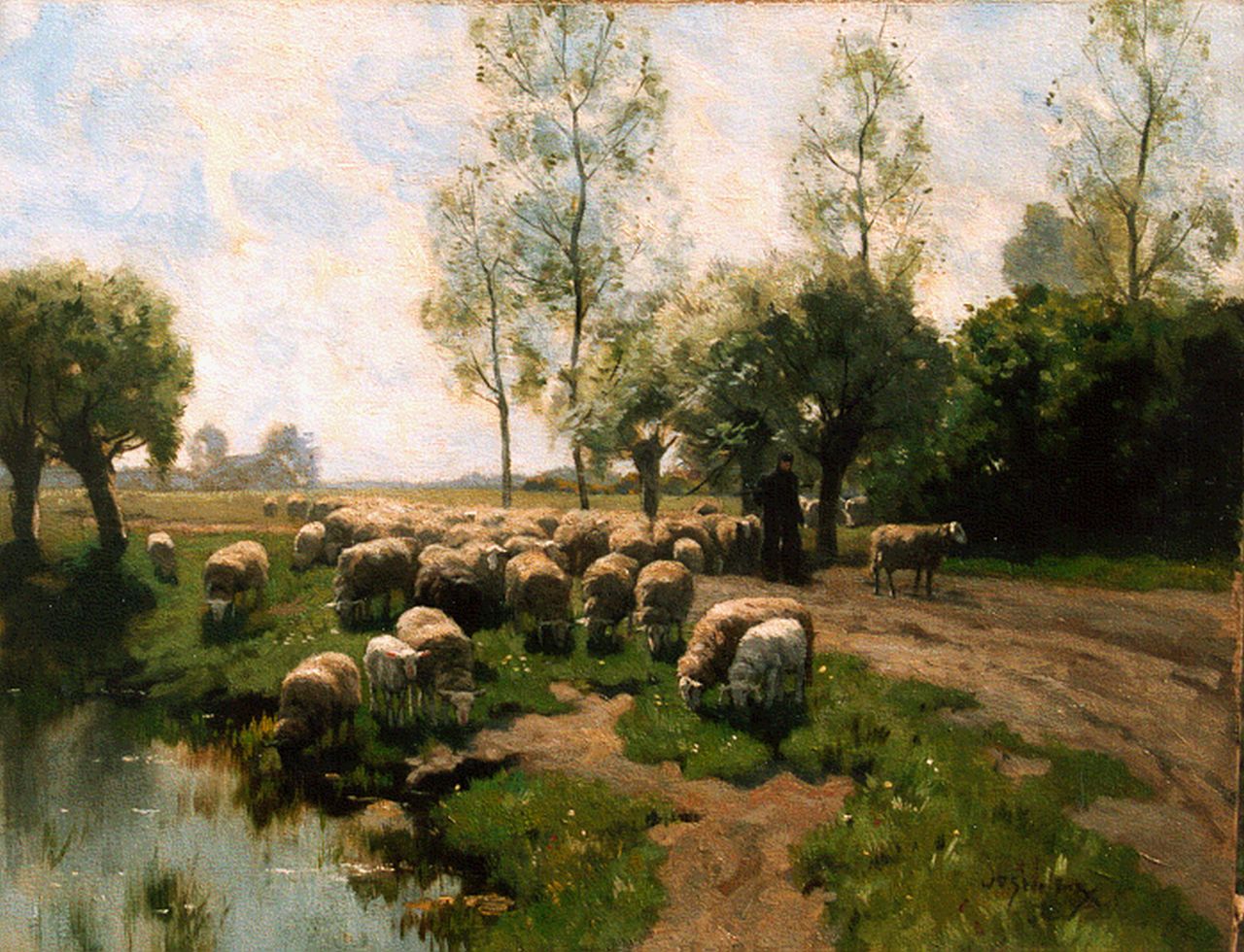 Steelink jr. W.  | Willem Steelink jr., A shepherd with his flock, oil on canvas 51.0 x 66.0 cm, signed l.r.