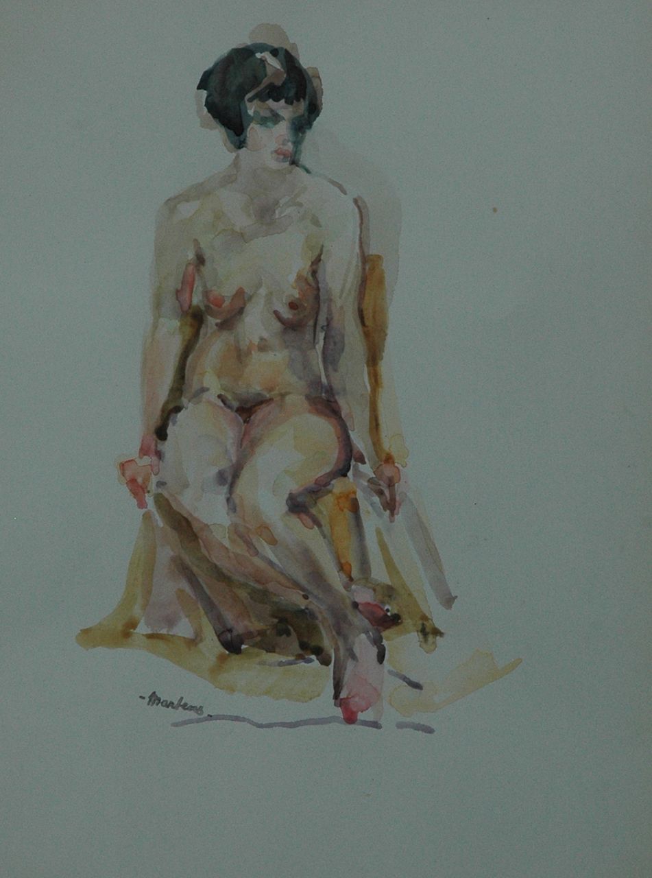 Martens G.G.  | Gijsbert 'George' Martens, A seated nude, watercolour on paper 29.5 x 21.5 cm, signed with signature stamp l.l.