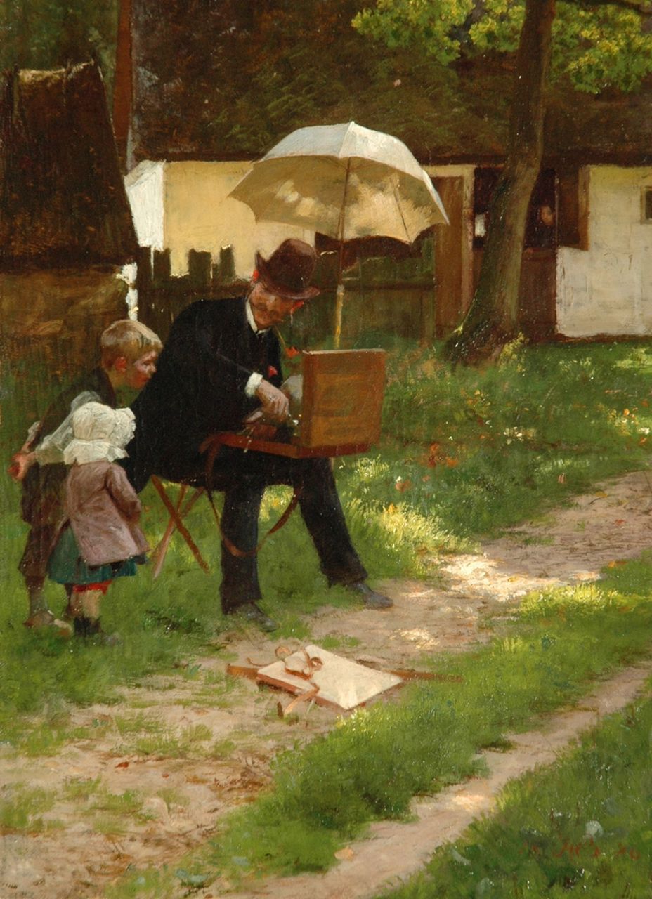 Engelse School, 19e eeuw | The young art lovers, oil on canvas, 43.2 x 32.3 cm, signed l.r. with monogram 'JHB' and dated 1886