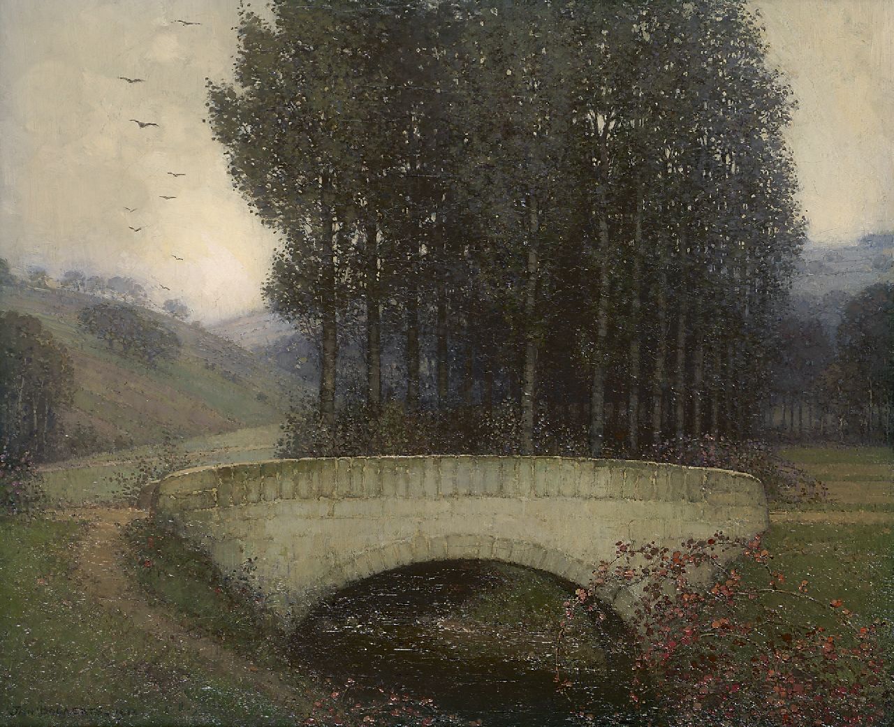 Bogaerts J.J.M.  | Johannes Jacobus Maria 'Jan' Bogaerts, Bridge in the Geuldal, oil on canvas 38.1 x 46.0 cm, signed l.l. and dated 1912