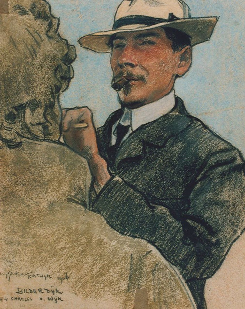 Sluiter J.W.  | Jan Willem 'Willy' Sluiter, 'C. van Wijk' at work, Katwijk, chalk on paper 29.7 x 24.1 cm, signed l.r. and dated 1906