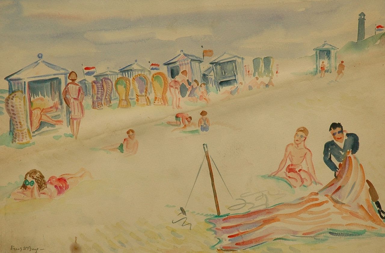 Berg J.F.  | 'Joan' Frans Berg, Sunbathers on the beach, watercolour on paper 38.3 x 55.6 cm, signed l.l. and dated ca. '40