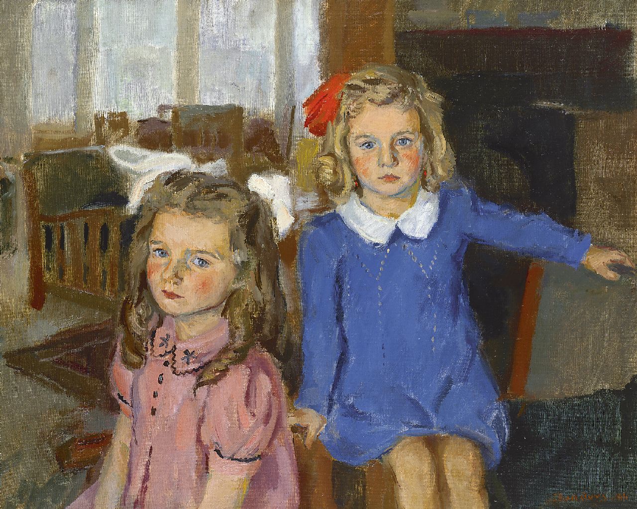 Buijs B.  | Barthold 'Bob' Buijs, Portrait of Hiske and Koosje Hin, oil on canvas 52.5 x 65.3 cm, signed l.r. and dated '44