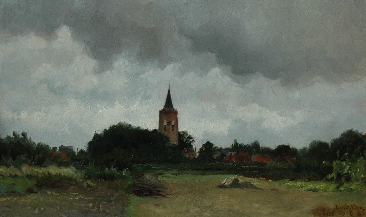 Klijn H.A.  | 'Hendrik' Albertus Klijn, View on Ede, oil on paper laid down on panel 31.1 x 51.5 cm, signed l.r. and dated 'Ede - 13,8,88'