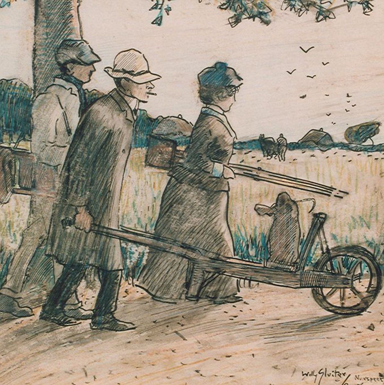 Sluiter J.W.  | Jan Willem 'Willy' Sluiter, 'C. en A. van Wijk en W. Sluiter', Indian ink and chalk on paper 23.8 x 23.8 cm, signed l.r. and dated 1905