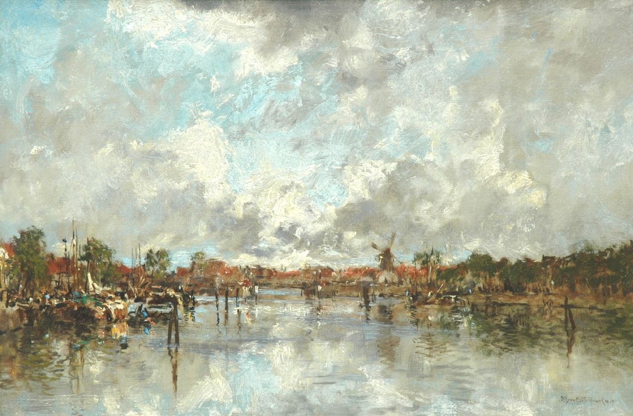 Mastenbroek J.H. van | Johan Hendrik van Mastenbroek, The Rotterdam harbour at sunset, oil on canvas 40.2 x 60.3 cm, signed l.r. and  dated 1919