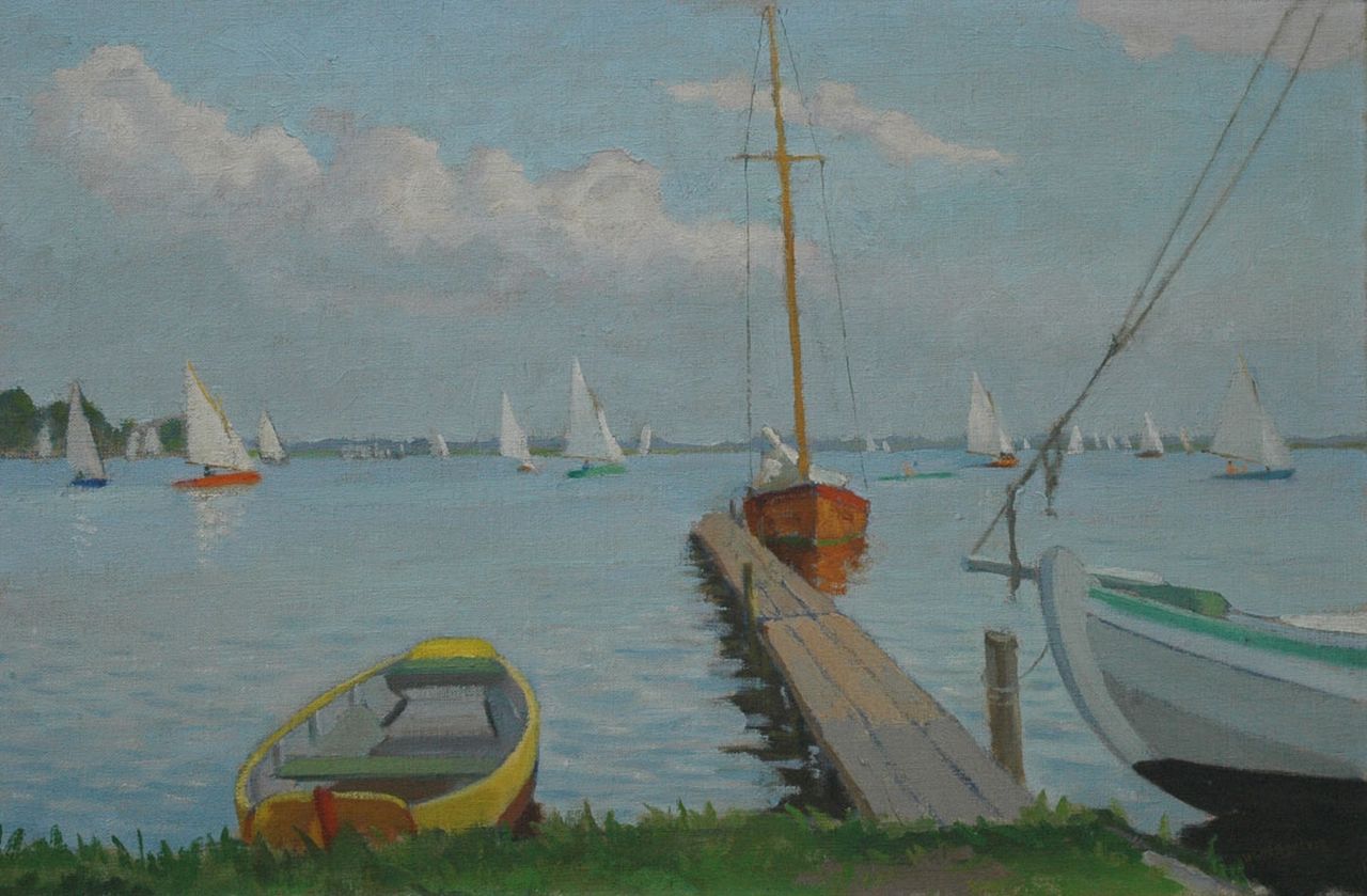 Smorenberg D.  | Dirk Smorenberg, Sailing ships on the Loosdrechtse Plassen, oil on canvas 40.2 x 60.4 cm, signed l.r.