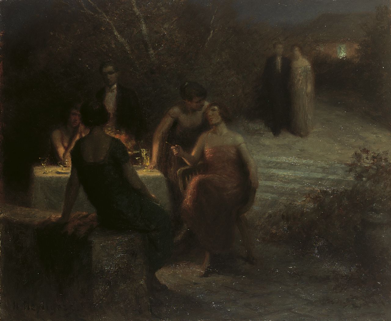 Heijligers H.  | Hendrik 'Henri' Heijligers, Supper, oil on canvas 63.3 x 76.7 cm, signed l.l.