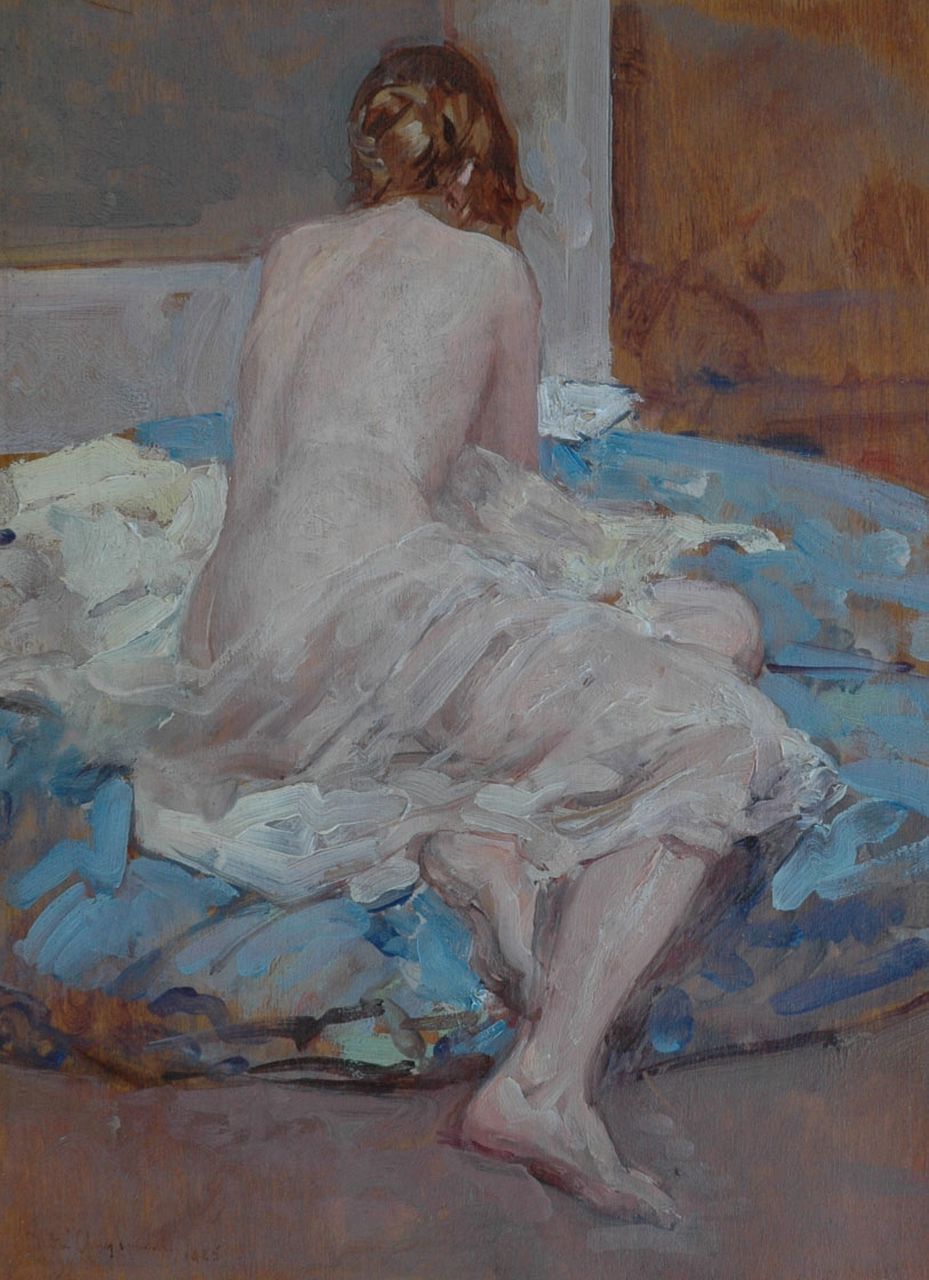Cluysenaar A.E.A.  | 'André' Edmond Alfred Cluysenaar, Undressed young lady, oil on panel 32.6 x 23.9 cm, signed l.l. and dated 1925