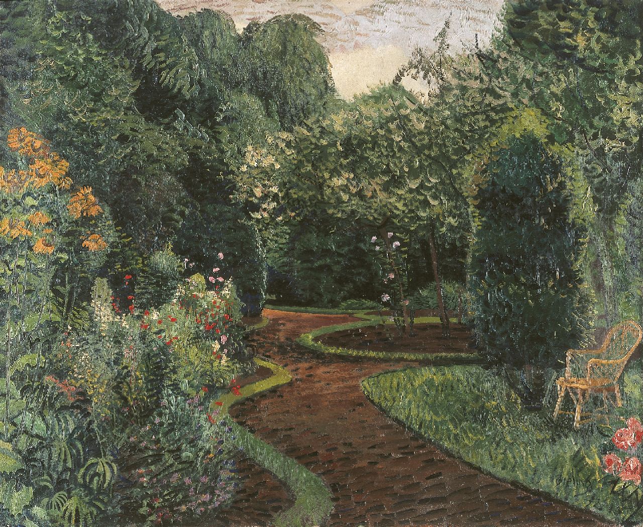 Bieling H.F.  | Hermann Friederich 'Herman' Bieling | Paintings offered for sale | A garden in bloom, Hillegersberg, oil on canvas 63.5 x 77.2 cm, signed l.r. and dated '32