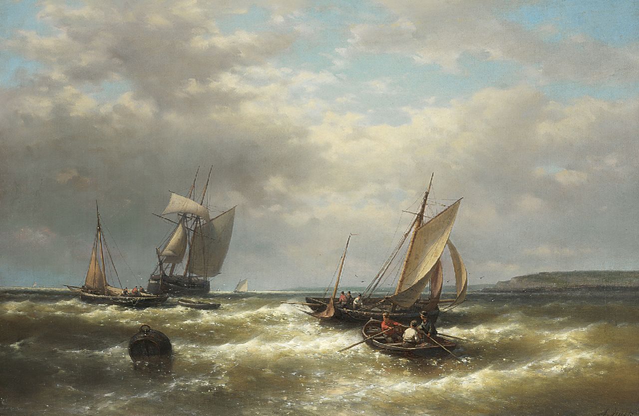 Hulk A.  | Abraham Hulk | Paintings offered for sale | Sailing boats off the coast in stormy weather, oil on canvas 61.7 x 93.0 cm, signed l.r.