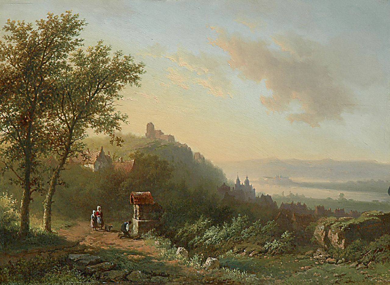 Bodeman W.  | Willem Bodeman, The Rhine valley at sunset, oil on panel 33.0 x 44.9 cm, signed l.r. and dated 1853
