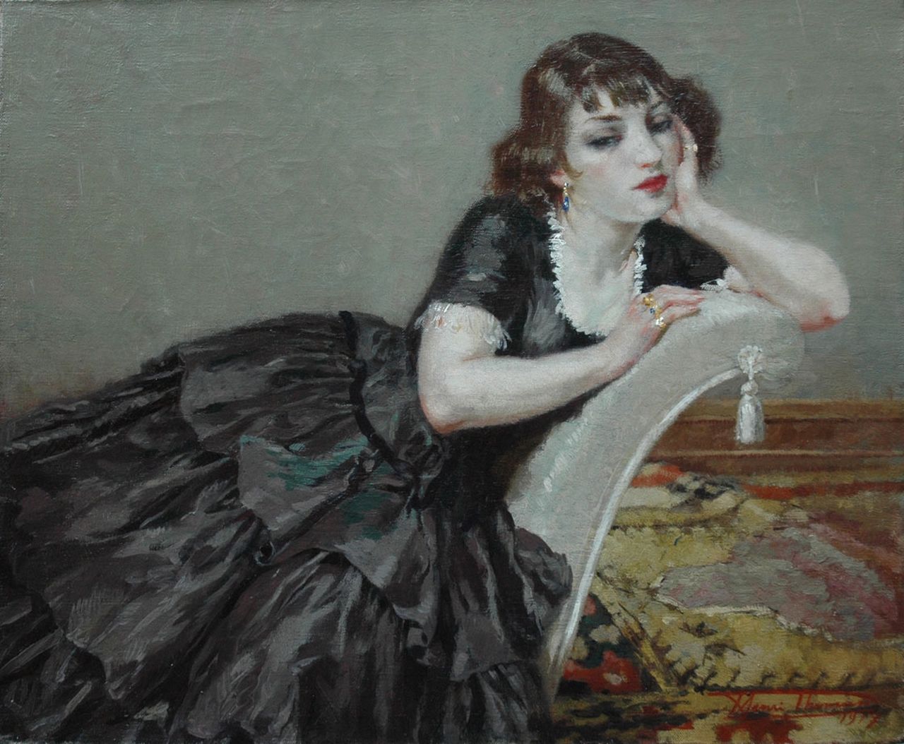 Thomas H.J.  | Henri Joseph Thomas, Daydreaming, oil on canvas 50.3 x 60.4 cm, signed l.r. and dated 1917
