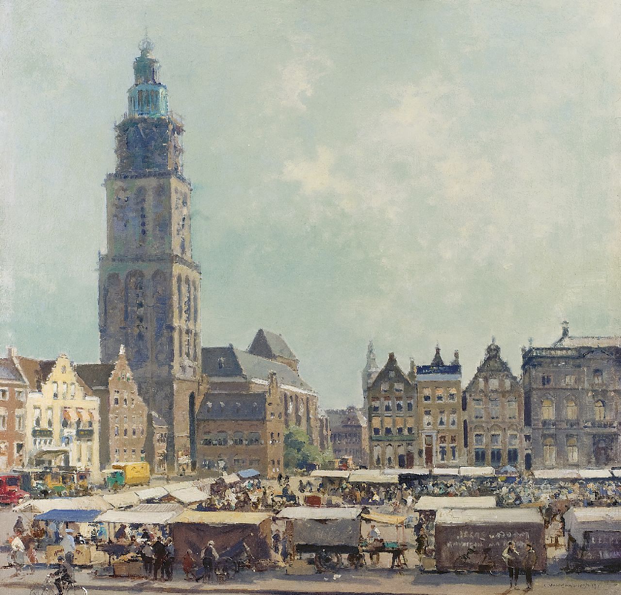 Vreedenburgh C.  | Cornelis Vreedenburgh, The Grote Markt, Groningen, oil on canvas 51.3 x 53.2 cm, signed l.r. and executed 1936