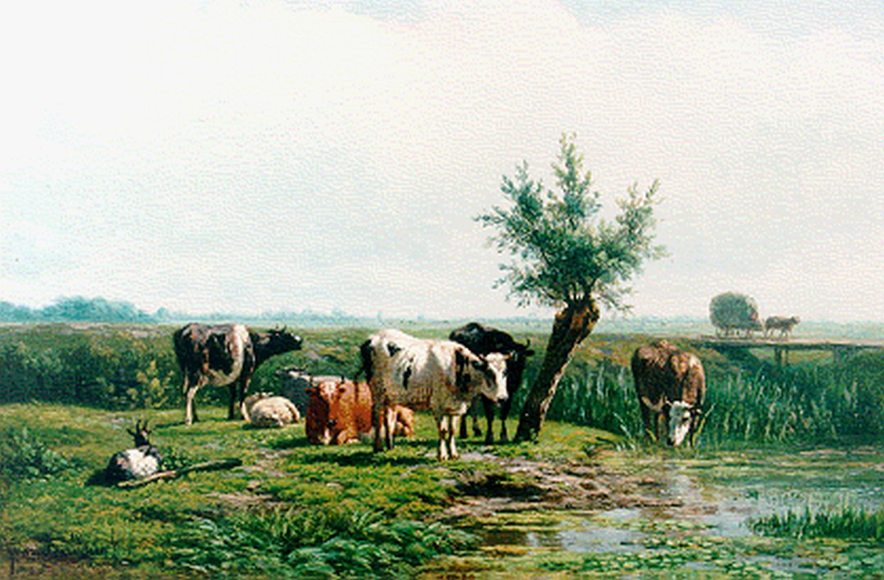 Berg S. van den | Simon van den Berg, Cattle near a stream, oil on panel 30.5 x 39.2 cm, signed l.l.
