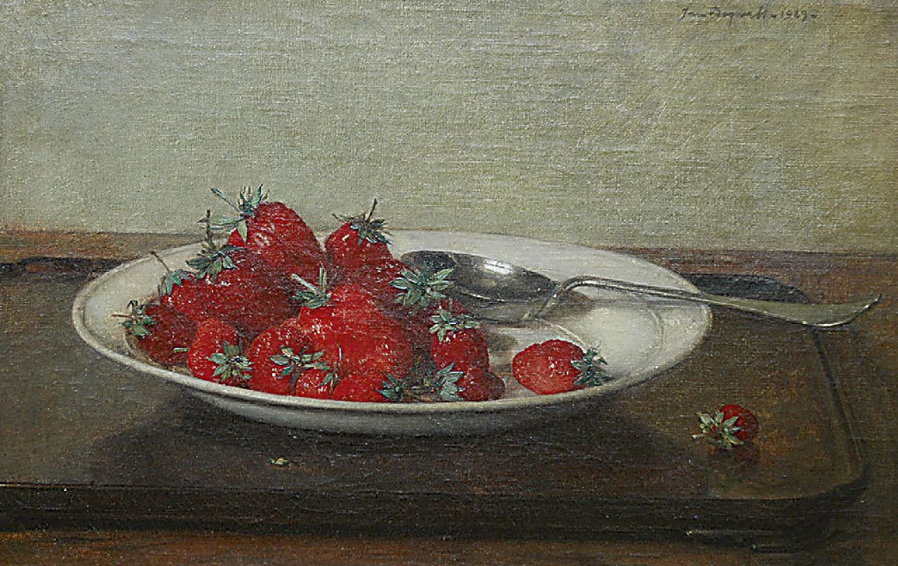 Bogaerts J.J.M.  | Johannes Jacobus Maria 'Jan' Bogaerts, A still life with strawberries on earthenware plate, oil on canvas 27.1 x 41.4 cm, signed u.r. and dated 1929