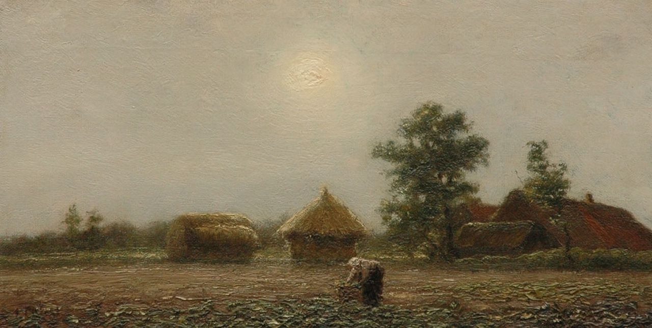 Pieters E.  | Evert Pieters, A farmer's wife at work, oil on canvas 18.7 x 36.2 cm, signed l.l.