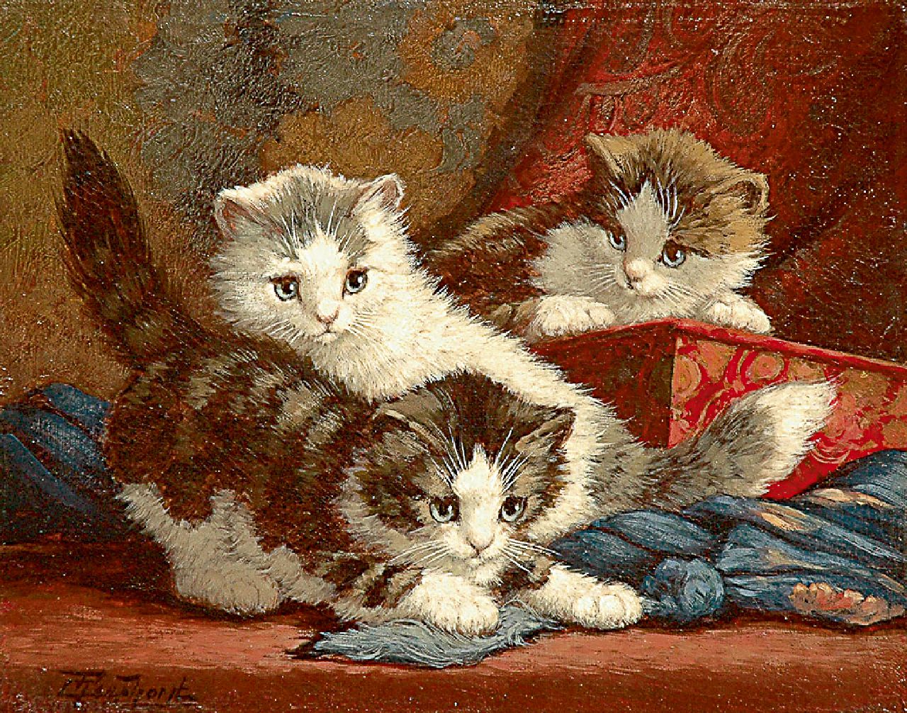 Raaphorst C.  | Cornelis Raaphorst, Three playing kittens, oil on canvas 24.5 x 30.7 cm, signed l.l.
