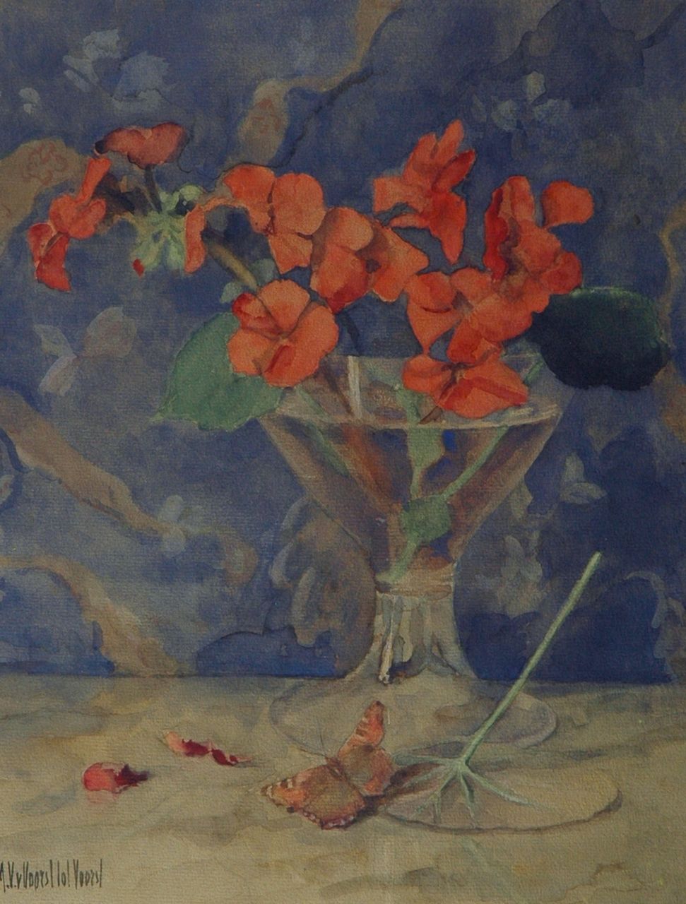 Voorst tot Voorst M.V.E.J.A. van | Marie Victoire Elisabeth Josepha Augusta van Voorst tot Voorst, A flower still life, watercolour on paper 35.3 x 29.0 cm, signed l.l.